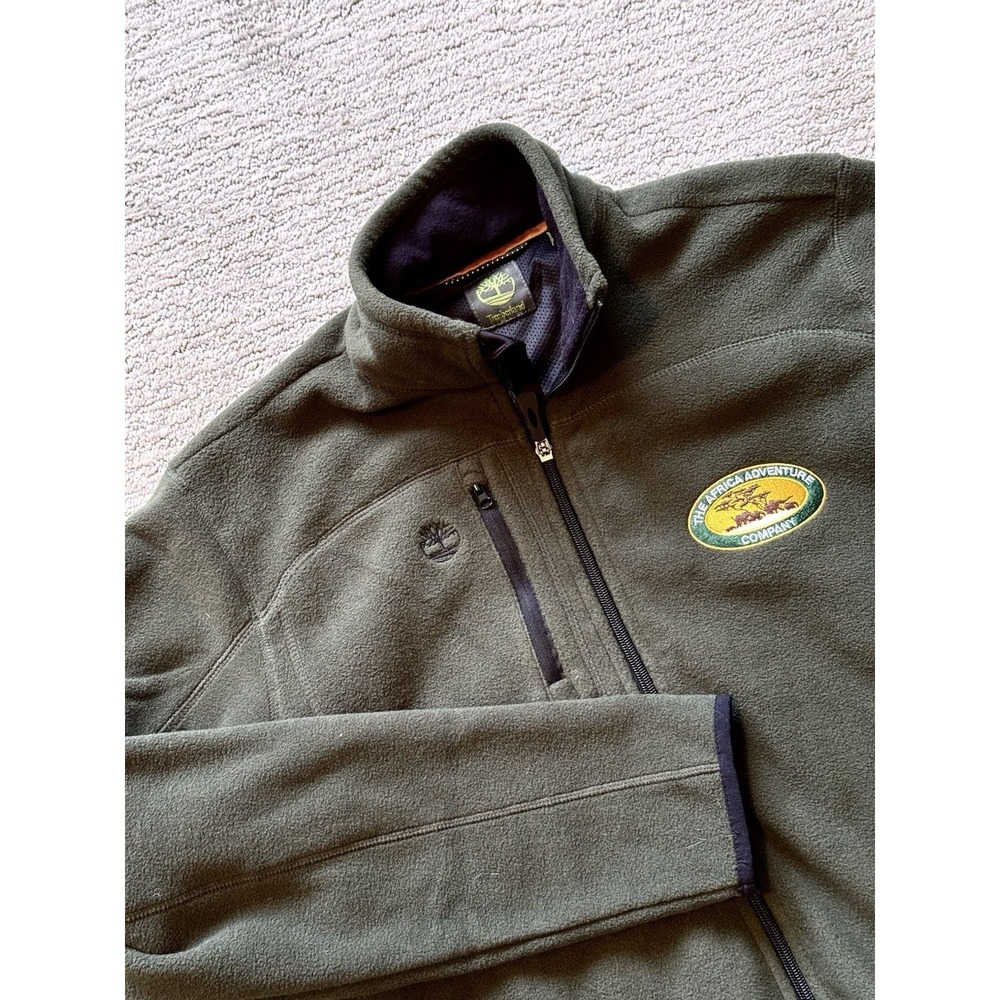 Timberland Pine Green Fleece Jacket Mens Small Full Zip Pocket Africa Adventure